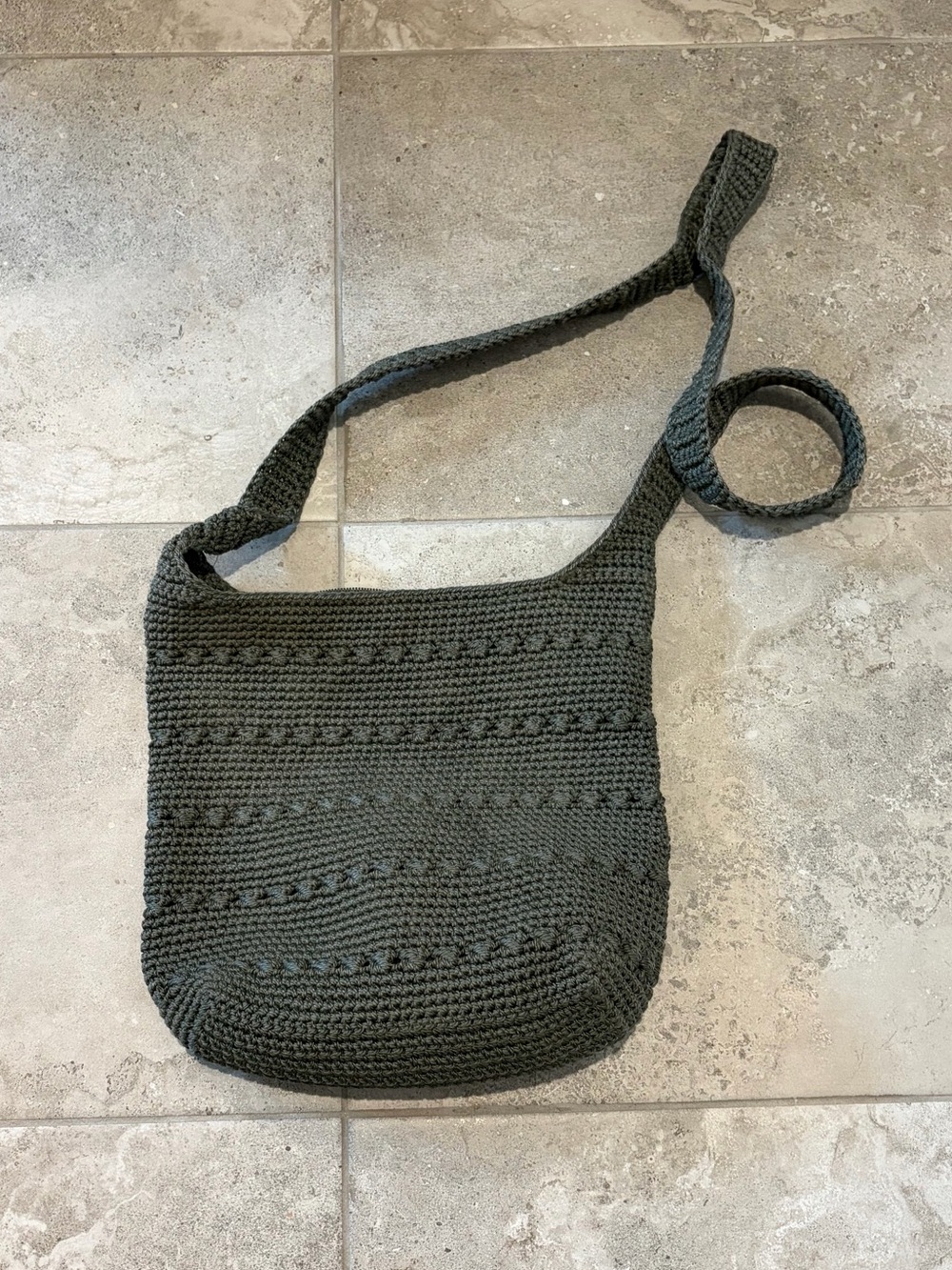 Vintage Jessica 90s Boho Nylon Crochet Crossbody Bag Khaki Olive